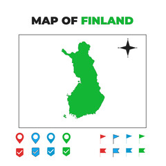 Detailed Vector Map of Finland with Navigation Icons and Location Pins - Geographic Outline, Silhouette, and Territory Highlight for Nordic Travel, Nature, and Design Projects

