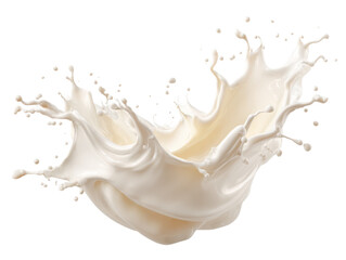 Dynamic milk splash action studio setting high-speed photography. Isolated on transparent background, png.