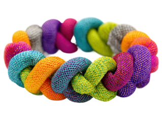 Colorful knotted bracelet display studio jewelry photography artistic. Isolated on transparent background, png.