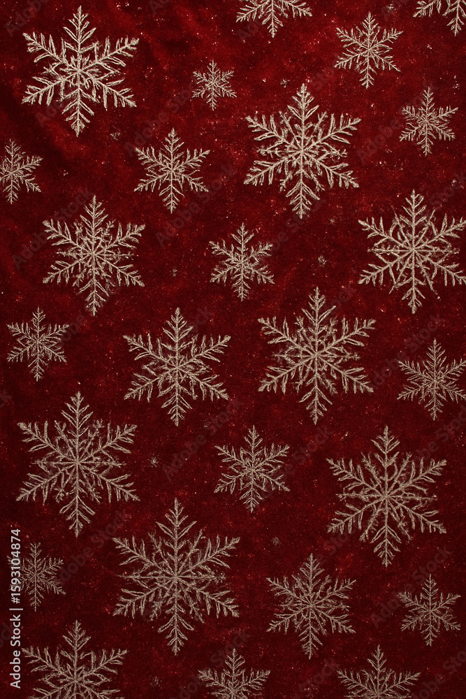 Aufkleber sparkling snowflake pattern on a rich red velvet background with a subtle glitter effect perfect for