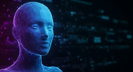 Abstract Digital Human Head Mesh Futuristic AI and Technology Concept Visualizing Artificial Intelligence and Data Communication with Neural Network