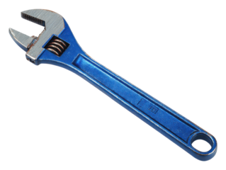 Fixing leaks with adjustable wrench home workshop photo indoor. Isolated on transparent background, png.
