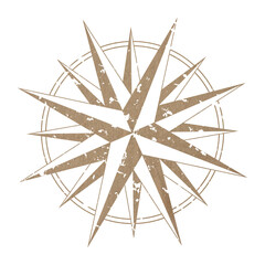 icon of compass rose on old brown grunge paper