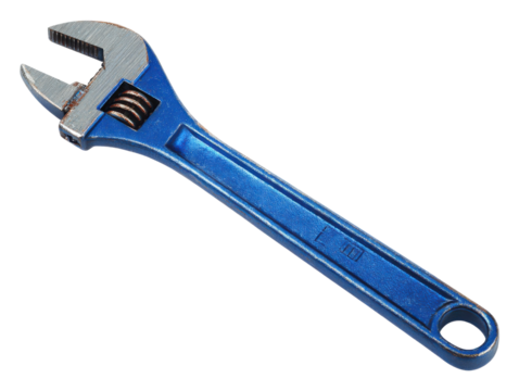 Fixing leaks with adjustable wrench home workshop photo indoor. Isolated on transparent background, png.