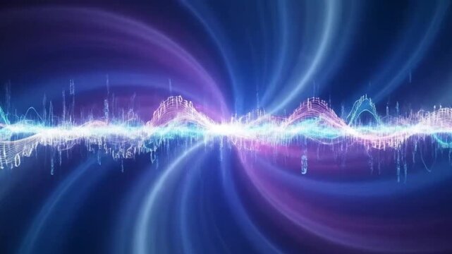 Abstract digital data flow background shows binary code in a vibrant wave for hi tech concepts.