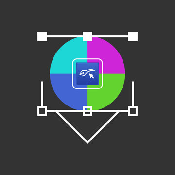 Vector Graphic Design Icon with Pen Tool and Color Wheel