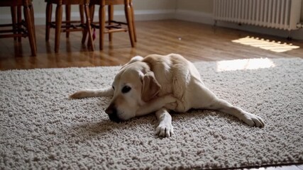 Elderly Labrador Retriever Relaxing Indoors in Domestic Setting