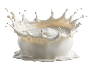 Splashing milk action studio setting photography isolated abstract. Isolated on transparent background, png.