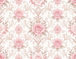 Fototapeta premium ロココ調ピンクフローラルパターンのビンテージ壁紙 Vintage Rococo Pink Floral Wallpaper Pattern