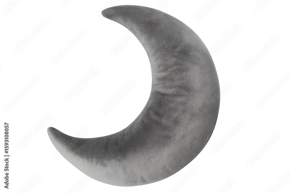 Poster soft, grey, moon-shaped pillow isolated on a transparent background, perfect for adding a touch of c