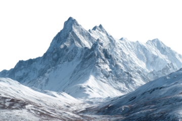 Majestic snow-capped peaks mountain range nature landscape clear sky. Isolated on transparent background, png.