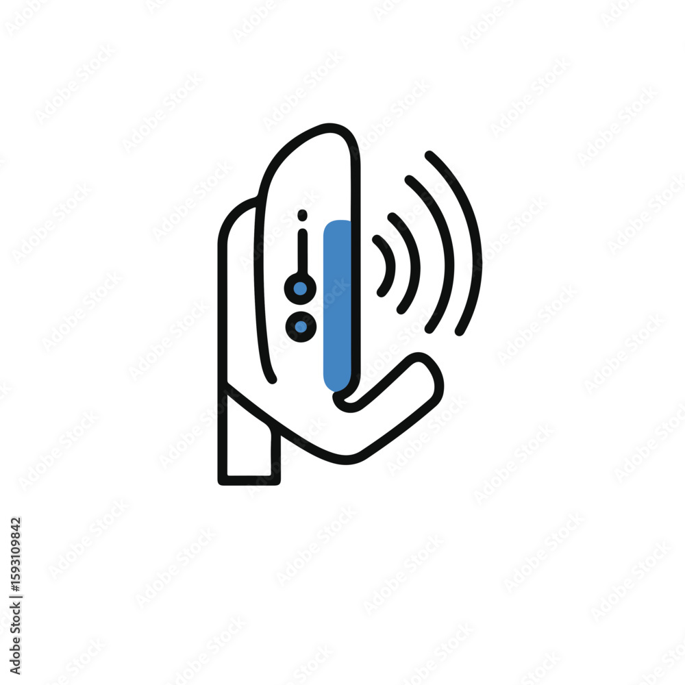 Poster hand holding a device displaying waves of signal