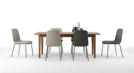 A complete dining table set with chair appears elegant against a white background, ideal for interior and furniture themes.