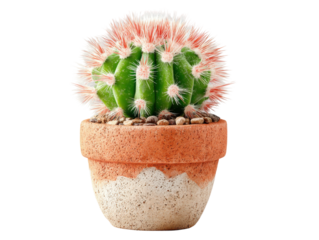 Bright pink cactus plant in ceramic pot home decor nature close-up. Isolated on transparent background, png.