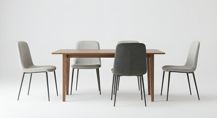 A complete dining table set with chair appears elegant against a white background, ideal for interior and furniture themes.