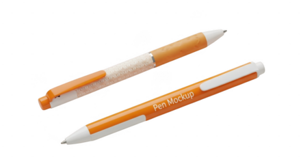 Two orange and white pens are displayed, ready for branding and customization, isolated on a transparent background