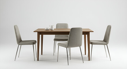 A complete dining table set with chair appears elegant against a white background, ideal for interior and furniture themes.