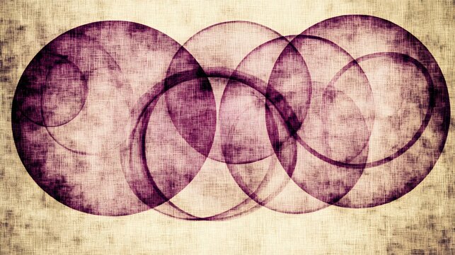 Abstract Purple Circles on Beige Linen Texture Background