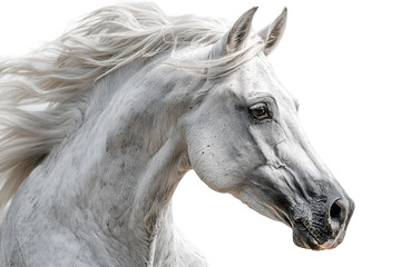 Obraz premium Majestic white horse portrait studio animal photography close-up. Isolated on transparent background, png.