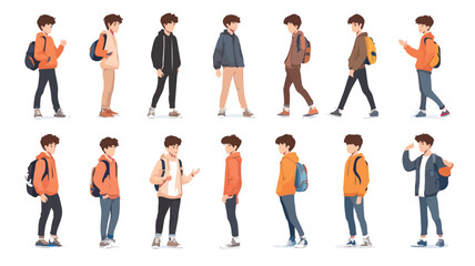 Fototapeta premium Teenage Male Character Vector Illustration Set