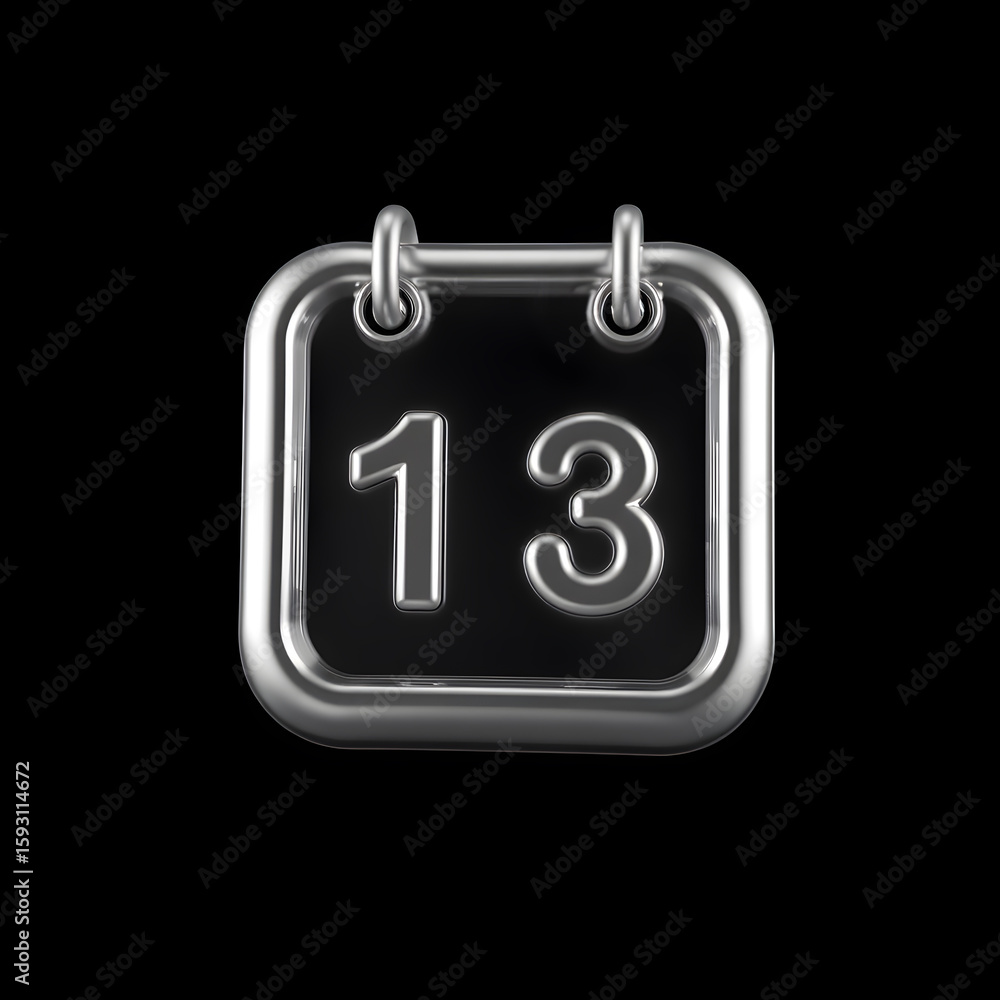 Fototapete metallic 3d image of a 3d calendar icon made of glass isolated on black background. generative ai