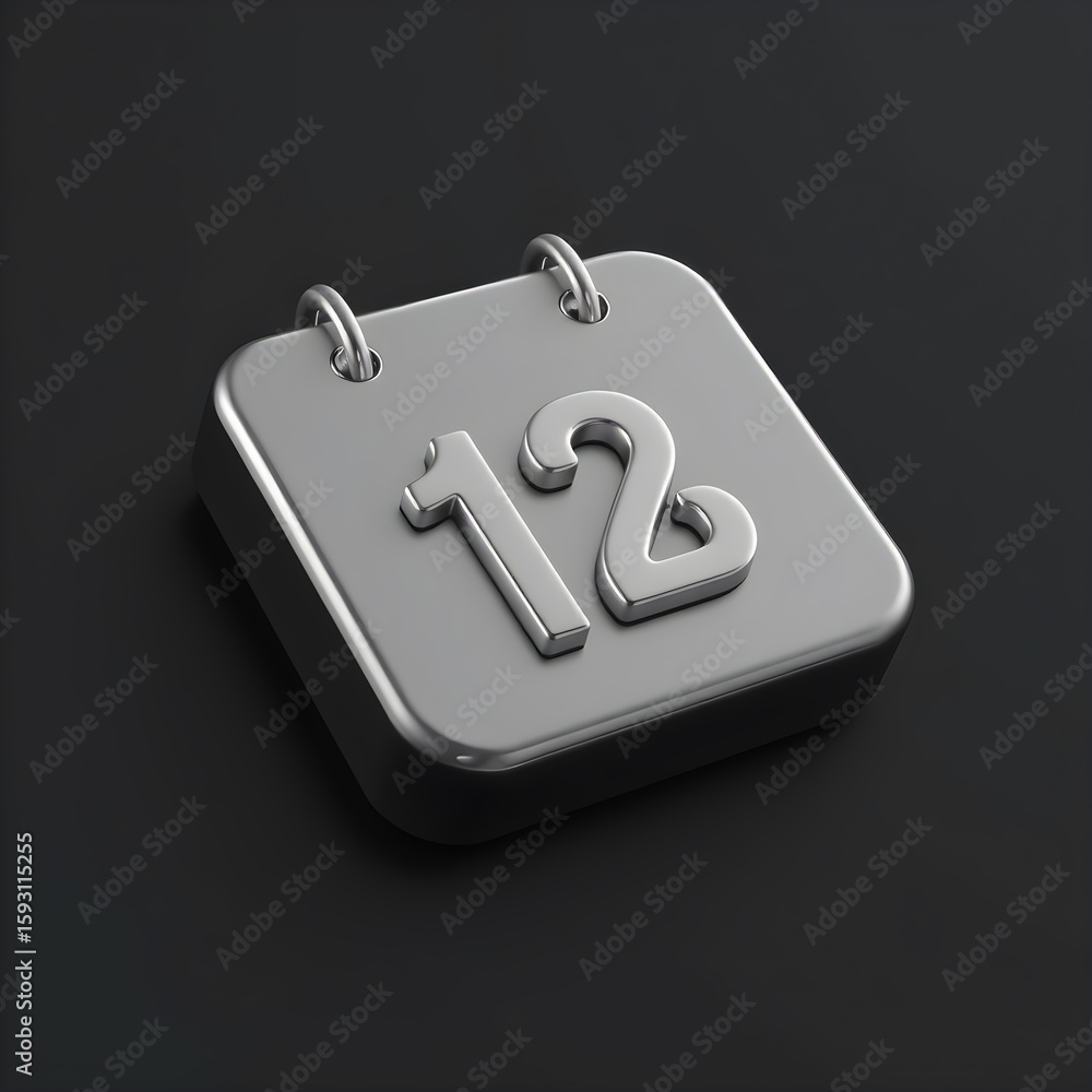 Fototapete metallic 3d image of a 3d calendar icon made of glass isolated on black background. generative ai