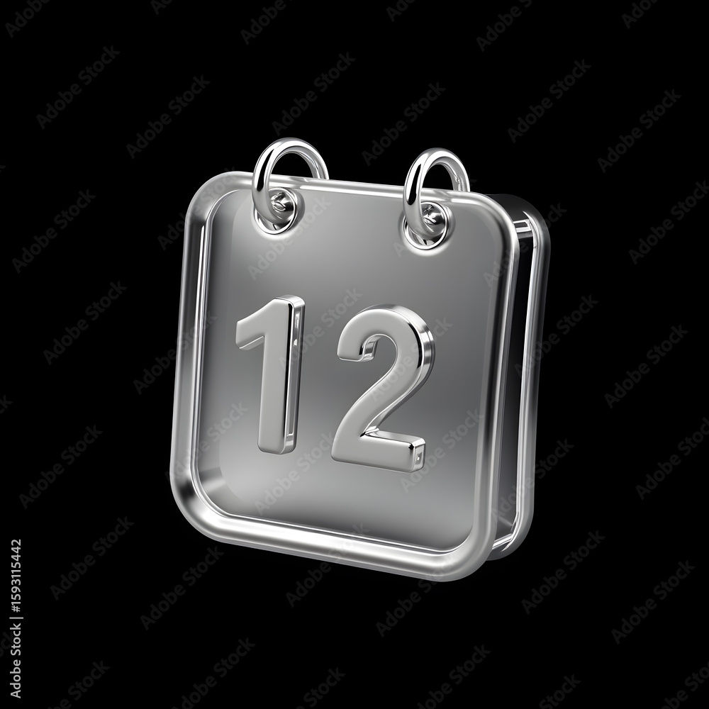 Fototapete metallic 3d image of a 3d calendar icon made of glass isolated on black background. generative ai