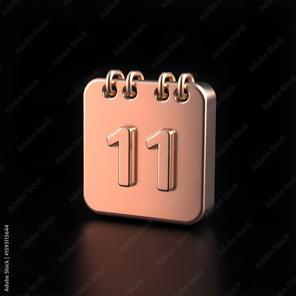 Fototapete metallic 3d image of a 3d calendar icon made of glass isolated on black background. generative ai
