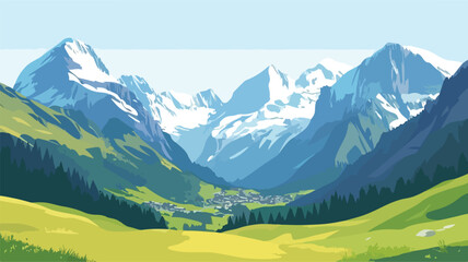 Fototapeta premium Panoramic view Alps mountains Grindelwald First