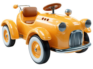 Children's vintage toy car playroom photography indoor close-up. Isolated on transparent background, png.