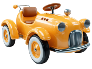 Children's vintage toy car playroom photography indoor close-up. Isolated on transparent background, png.