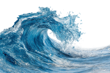 Powerful ocean wave crashing in nature dynamic water photography. Isolated on transparent background, png.