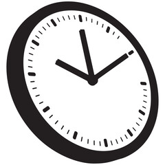 Stylized Clock Illustration Depicting Time with Bold Hands and Minute Markers in a Monochromatic Design for Timekeeping Concepts