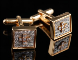 Gold Mesh Crystal Cufflinks for Men – Square Diamond Design Jewelry for Formal Dress Shirts and Luxury Fashion Accessories