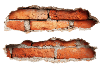 Brick wall texture construction site image urban setting close-up. Isolated on transparent background, png.