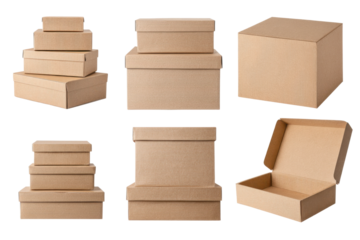 Packaging solutions for shipping home boxes indoor close-up. Isolated on transparent background, png.