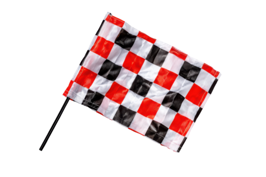 Waving checkered flag at racing event outdoor colorful display. Isolated on transparent background, png. - Powered by Adobe