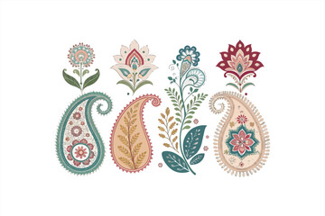 Kashmiri New Flower Color vector on white background.04