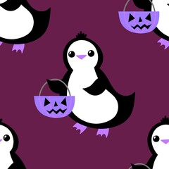 Halloween animals cartoon seamless penguin monsters pattern for wrapping and kids clothes print and party accessories