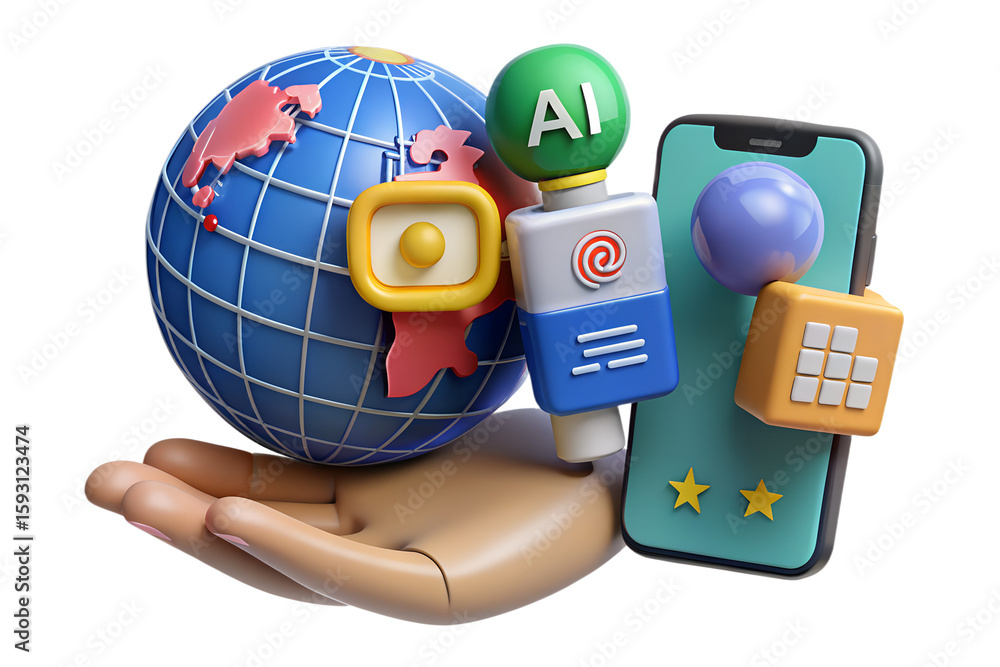 Aufkleber global artificial intelligence ai technology mobile app development digital marketing concept on tra