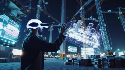 Industrial Architect Employing Digital Tools at Futuristic Construction Site - Powered by Adobe