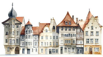 Fototapeta premium Vintage European Building Watercolor Illustration
