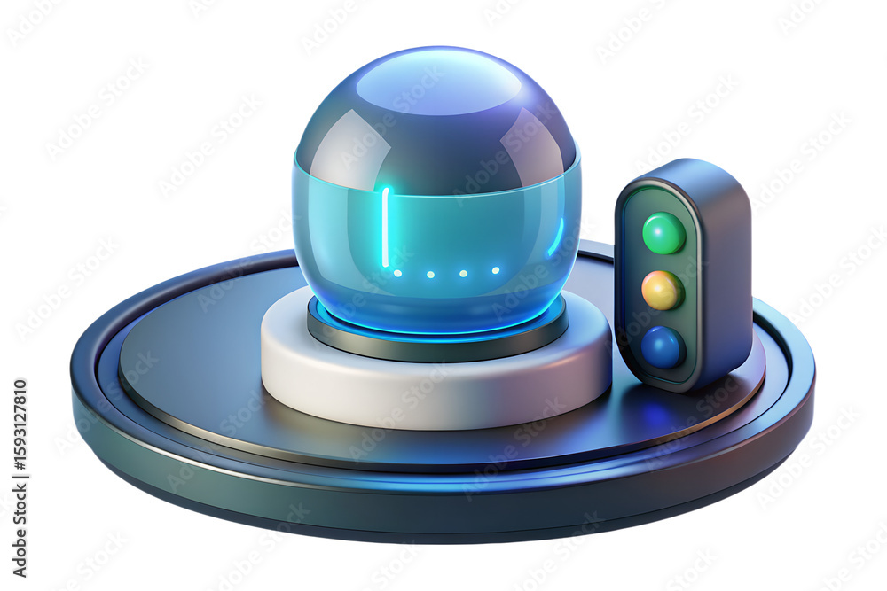 Fototapete futuristic traffic light with glowing orb on platform, ai technology concept, digital art rendering 