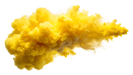 A bright yellow cloud of smoke explodes outwards, isolated on a transparent background