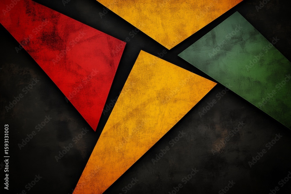 Poster a vibrant abstract backdrop with a triangle motif in red, yellow and green.