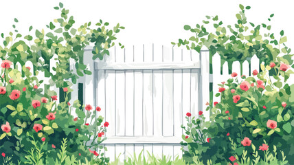 Rustic garden gate surrounded by flowers
