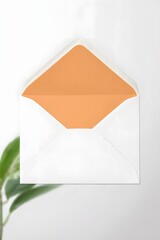 Invitation envelope mockup template, blank stationery card with orange interior design