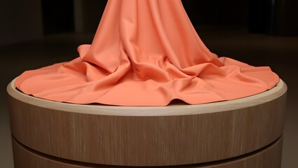 Buy peach fabric draped on round wooden display stand online shop fabric material