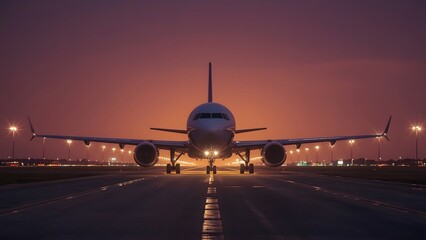 Fototapeta na wymiar An Aircraft while taking off at Dusk Under a Clear Twilight Sky 