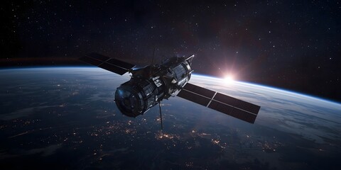 A Satellite Orbiting Earth Amid Twinkling Stars 